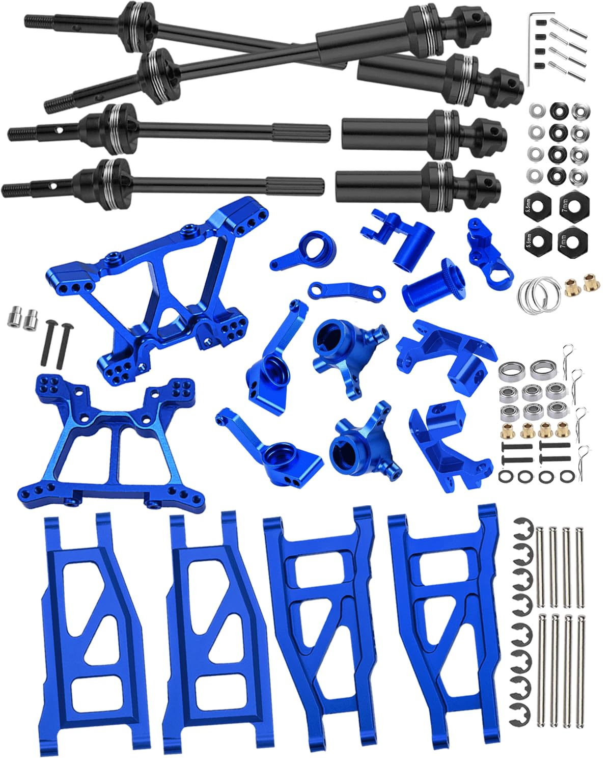 Rcarmumb RC Upgrades Part for 1/10 Slash Stampede 4x4 (VXL),Alloy Front Rear Suspension Arm,Driveshaft,Caster Block,Steering Blocks,Rear Stub Axle Carriers,Shock Tower Set,Hex Hub Adapters,Navy Blue