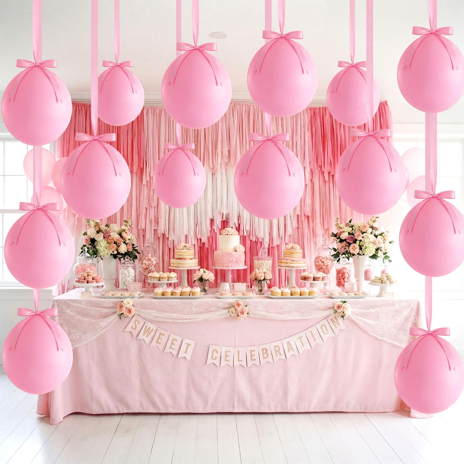 Shappy Set di 24 palloncini da appendere al soffitto 45,7 cm, grandi palloncini in lattice, rotondi, grandi, per feste, con fiocchi, nastro di raso, per laurea, compleanno, matrimonio, vacanze, feste