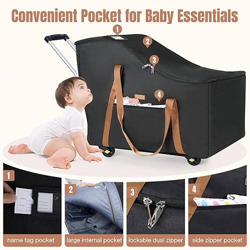 Miniatura 6 de Bolsa de viaje para asiento de automóvil infantil con ruedas para Chicco KeyFit 35, base de asiento de automóvil Doona, Nuna Pipa, bolsas acolchadas