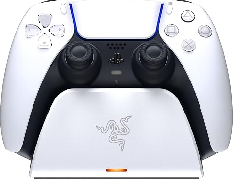 Razer Universal Quick Charging Stand - Para el mando DualSense de PlayStation 5 (carga rápida, diseño de soporte curvo, alimentación USB, navegación con una sola mano) Blanco