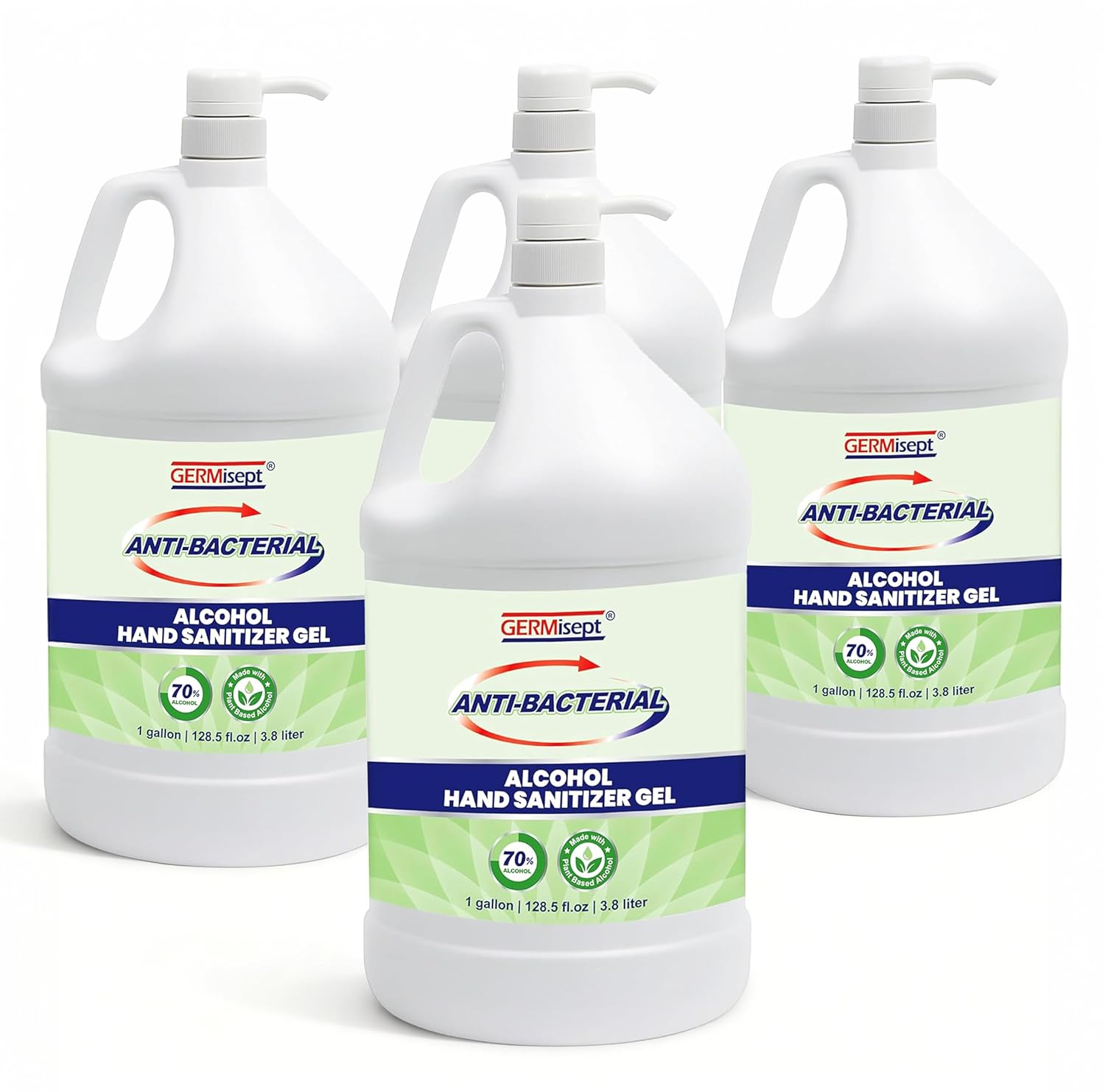 [Pack of 4] Hand Sanitizer Gel 1 Gallon (3.8 L) with Pump – 70% Alcohol Bulk Hand Sanitizer – Quick Dry, Non-Sticky, Moisturizing Formula – Refillable Gallon Bottles for Home, Office, School Use