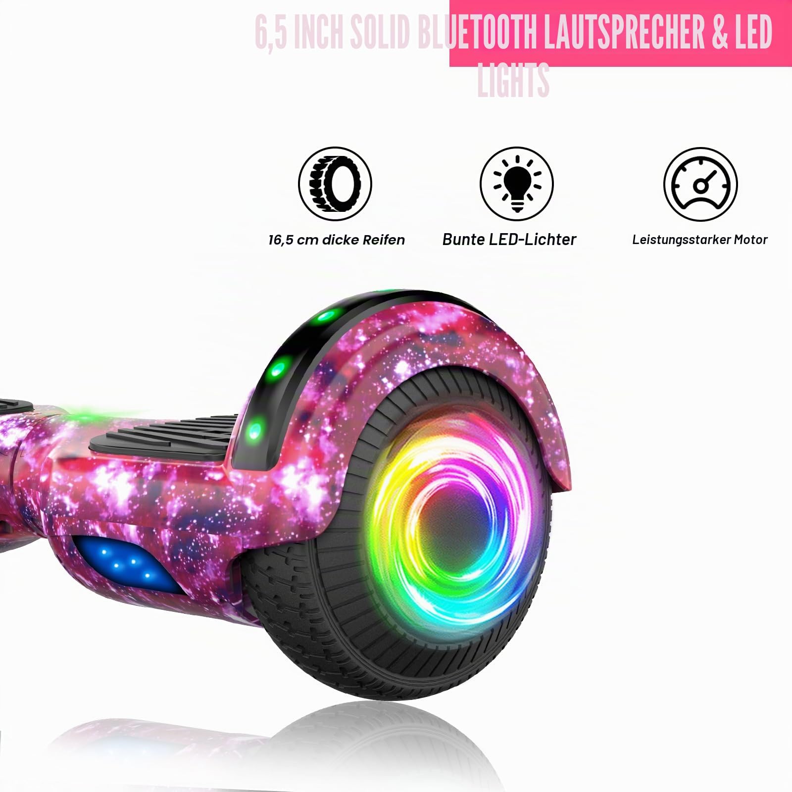 SISIGAD Hoverboard Kart Scooter für alle Gelände Self Balanciert 6,5 Zoll mit Bluetooth Lautsprechern und Hoverboard LED Beleuchtung für Kinder