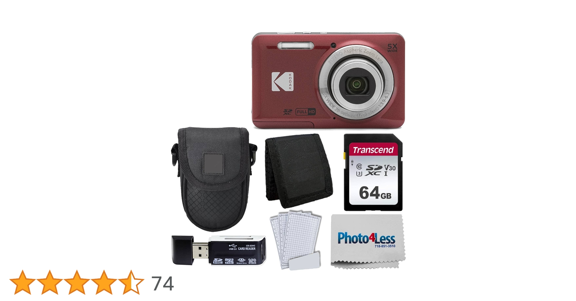 Amazon | Kodak PIXPRO FZ55 デジタルカメラ(レッド) + ブラック