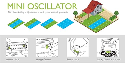 Miniatura 4 de Eden 94145 Mini aspersor oscilante turbo ajustable de 4 vías con engranaje de púas escalonadas, resistente, sistema de riego de jardinería, césped y