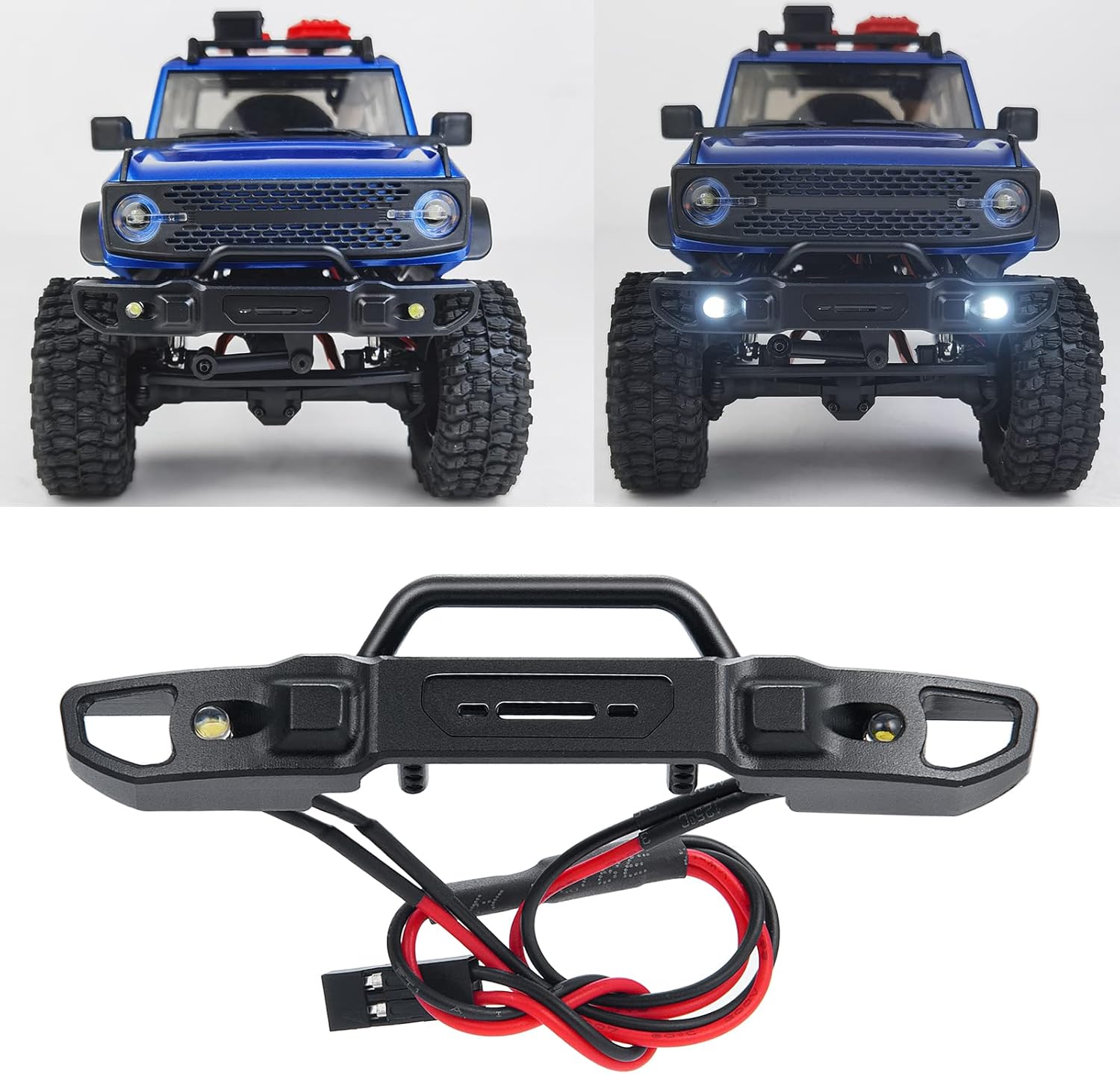 RC Front & Rear Bumper Aluminium Bumper with LED Light Headlight for Axial Scx24 AXI00006 1/24 RC Crawler Car