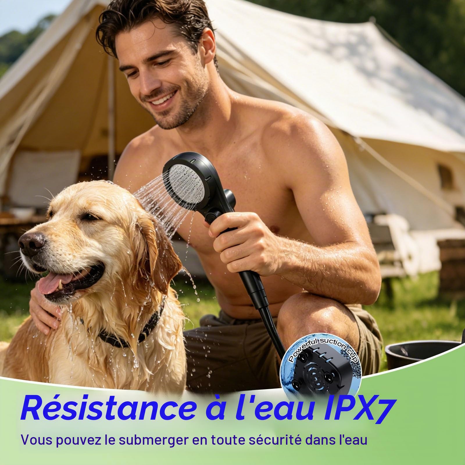 Douche Camping Portable 6000mAh avec Pompe, écran LED – Douche Extérieure IPX7, Douchette, pour Jardin, Plage, Voyage & Animaux