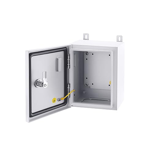 Caja de metal resistente a la intemperie IP65, caja de gabinete de equipo electrónico de pared con placa de montaje y soporte de pared (10 x 8 x 6