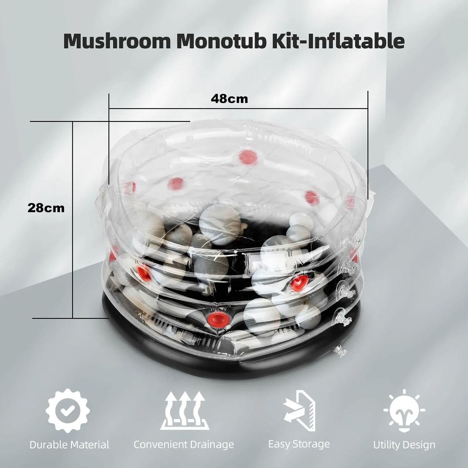 Kit monotub gonflable pour culture de champignons, tente de culture de champignons, boîte à air fixe avec pulvérisateur et outil gonflable, récipient de culture de champignons 45 x 25 x 28 cm
