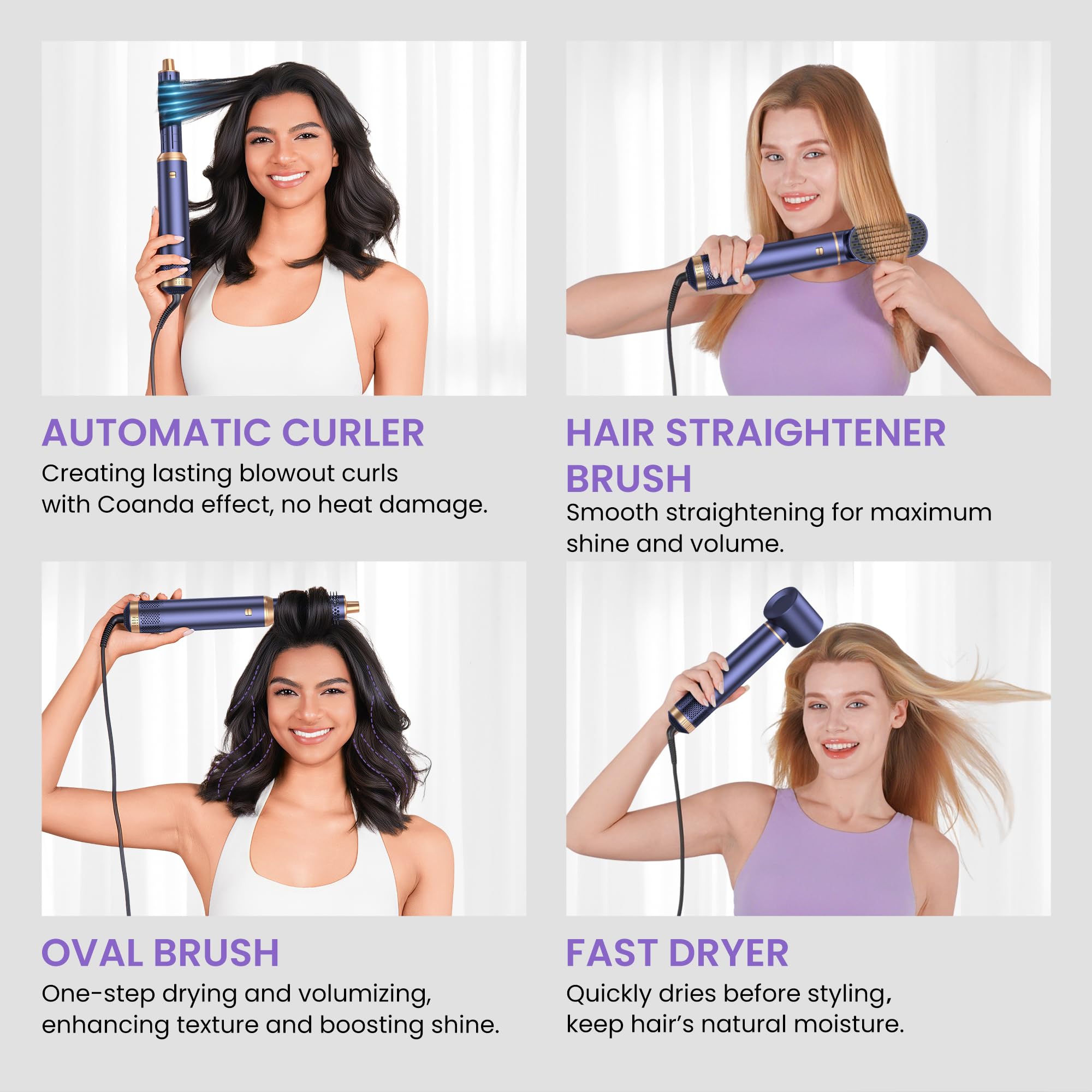 Mogawave Hairstyler 5 in 1, 1000w Föhnbürste,Air Curler Lockenstab | Negative Ionen Pflege, Haarstyler,Sie dem Haar Volumen, Locken und Föhnen Sie Haar