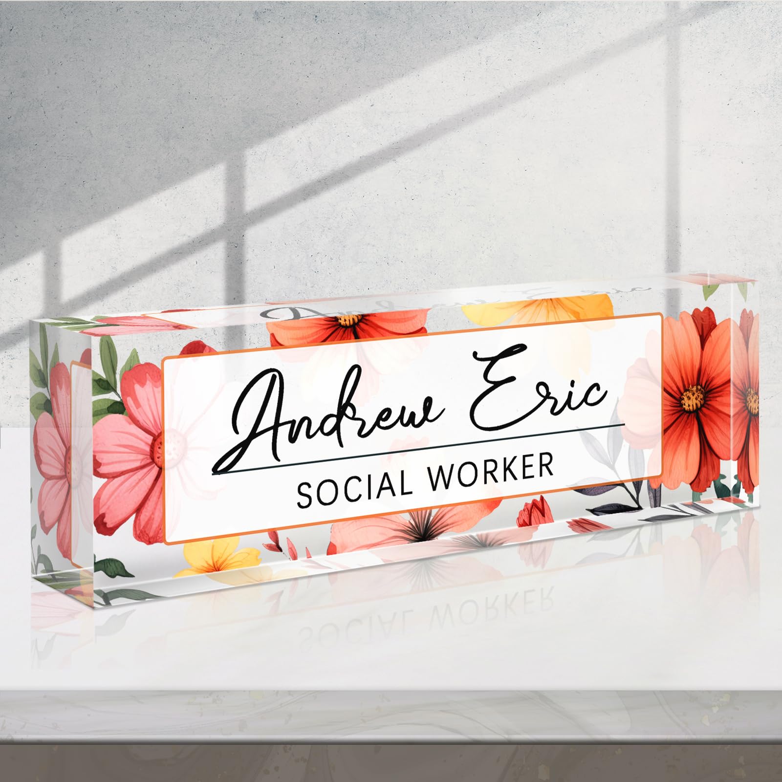 Baosity Personalized Acrylic Desk Name Plate - Custom Office Accessory Decor - Orange