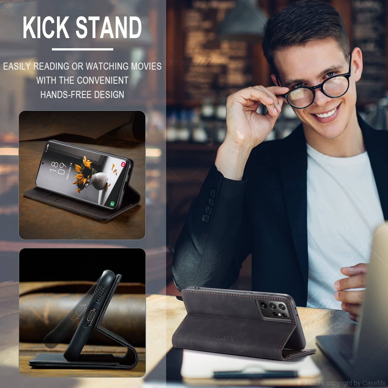 Azororo Cover per Samsung Galaxy S21 Ultra 5G, Premium PU Pelle Custodia, Magnetica Carta Fessura Portafoglio Case, Flip Cavalletto Custodia per Samsung Galaxy S21 Ultra - Nero