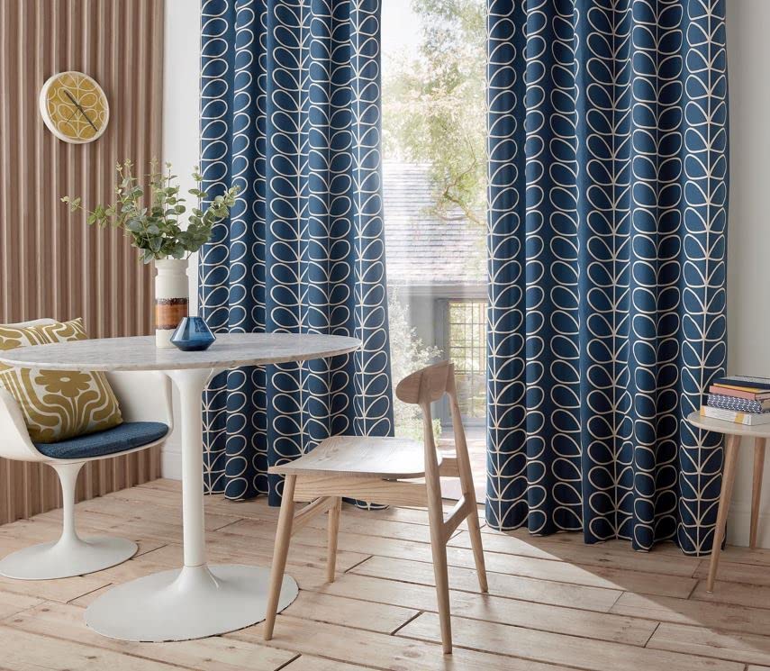 Amania Trading Ltd1 Pair Of Orla Kiely LINEAR STEM 3" Pencil Pleat Header Lined Curtains - WHALE - 66" Width x 84" Drop