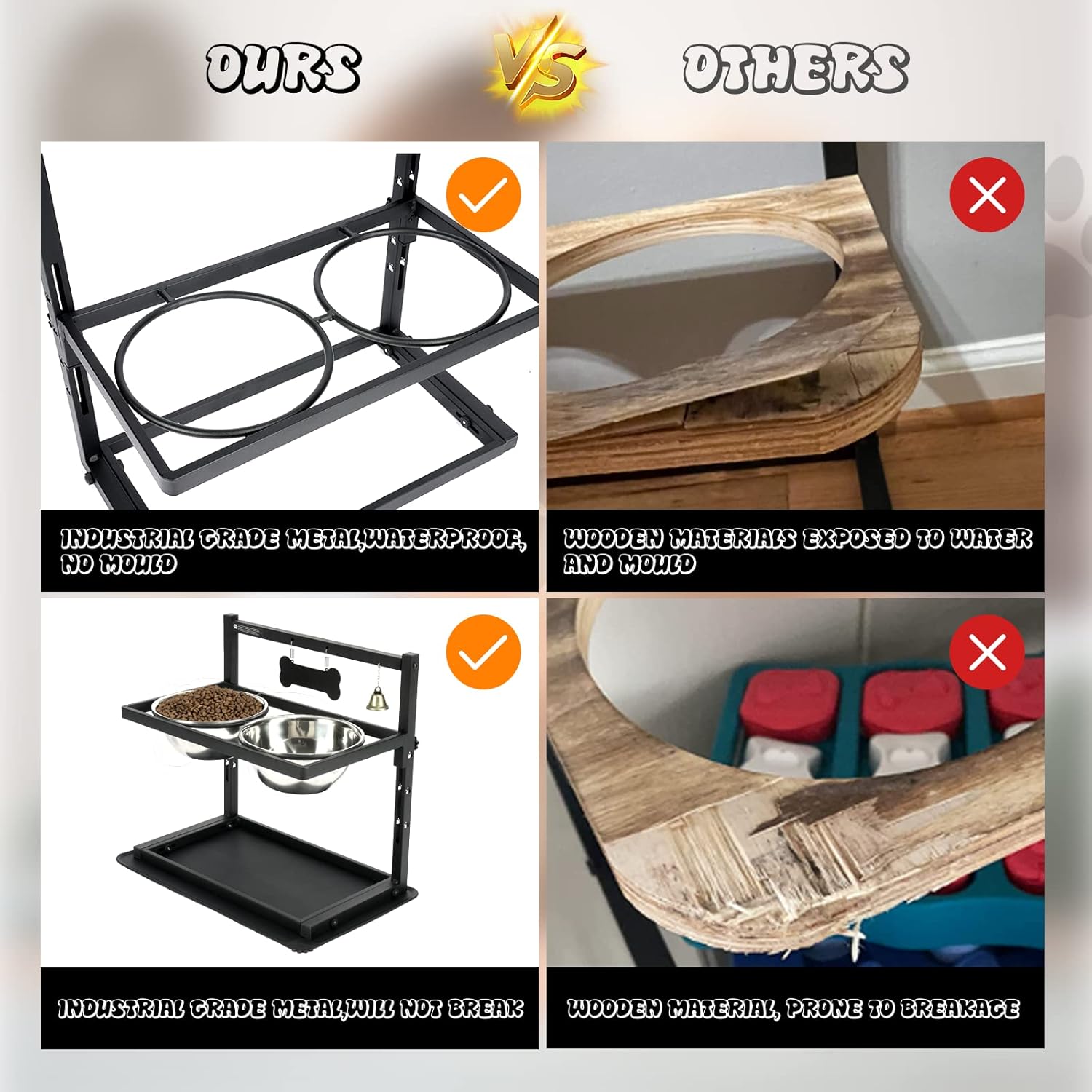 Elevated Dog Bowls, Raised Stand for Large and Medium Dogs, Adjustable Height With Two 58oz Stainless Steel Food Bowls and Spill Proof Mat - Image 5