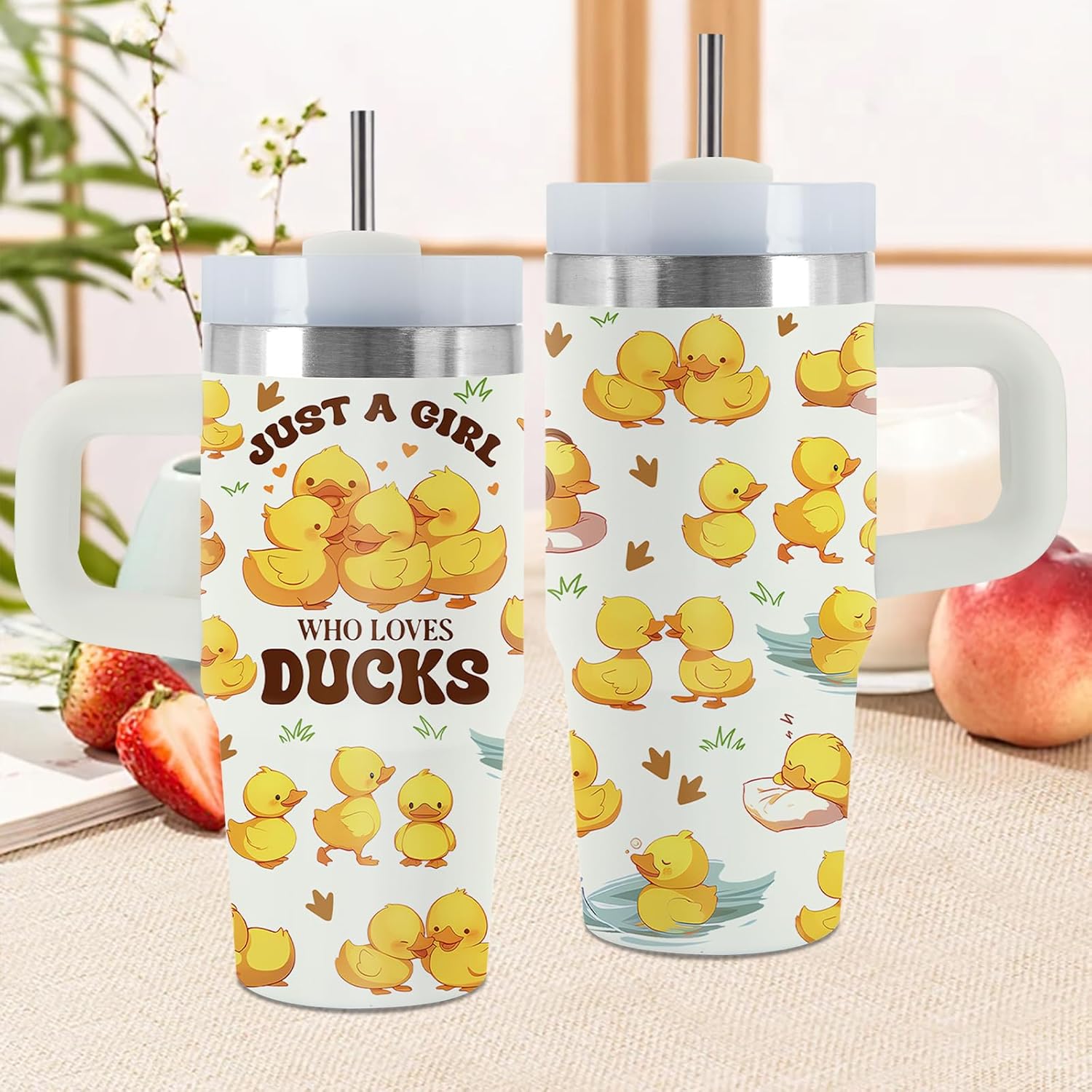 Duck Gifts for Women, 14 Oz Rubber Ducks Tumbler with Handle & Straw, Just a Girl Who Loves Ducks Tumblers, Animal Lover Gifts for Christmas, Duck Theme Gift, Animal Tumbler, 1 PCS - Image 2