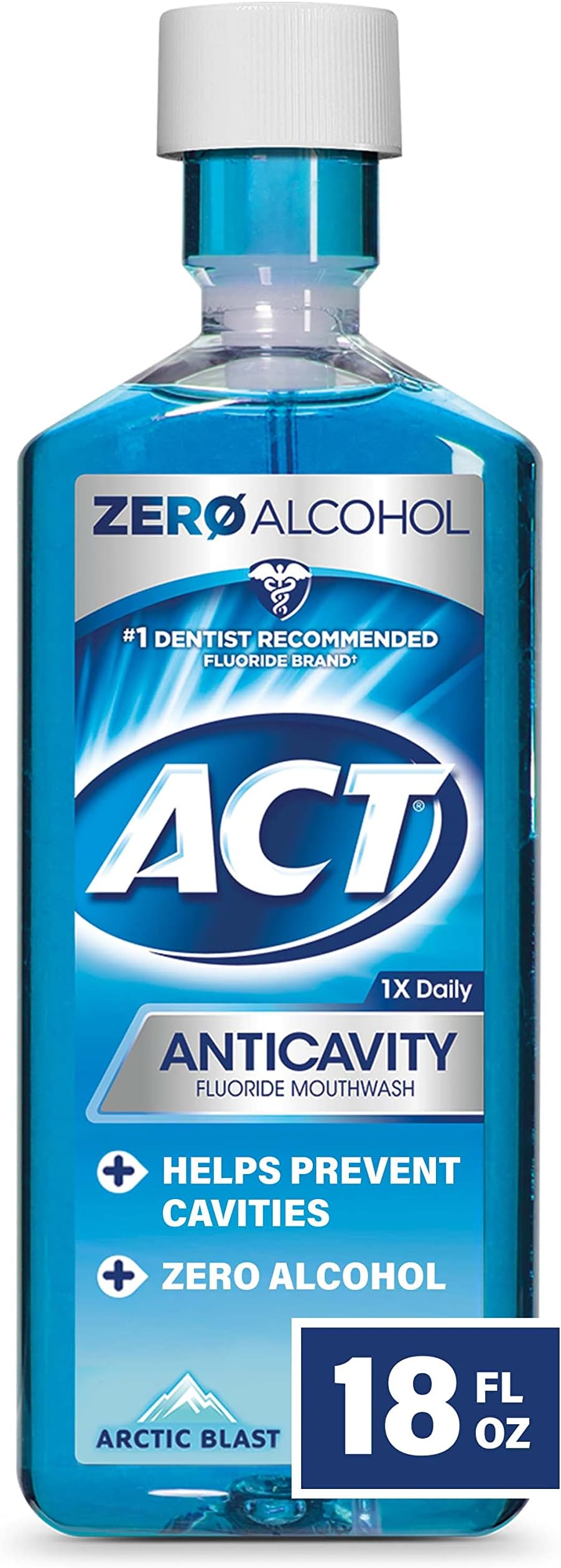 ACT Anticavity Fluoride Mouthwash With Zero Alcohol, Arctic Blast, 18 fl. oz.