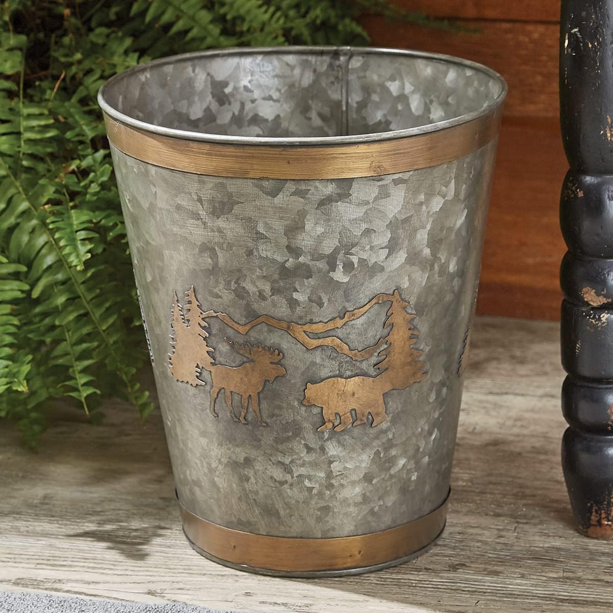 BLACK FOREST DECOR Mountain Moose & Bear Waste Basket - Out of Stock, 9" Dia. x 10" H