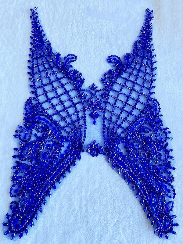 Handmade Rhinestones Beads Lace Bodice Applique Sewing Sequins Crystal Trim Patches Accessory for Dress Clothes 23X16X7inches (Blue) by wtbv.n - Image 5