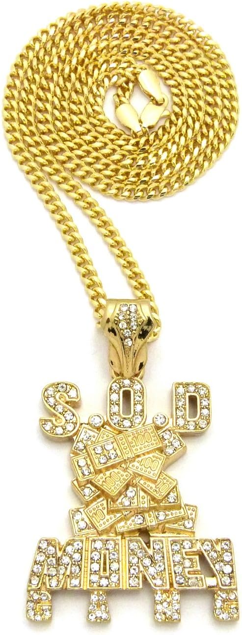 NEW ICED OUT SOD MONEY GANG PENDANT & 24" CUBAN CHAIN HIP HOP NECKLACE - XZ38CC