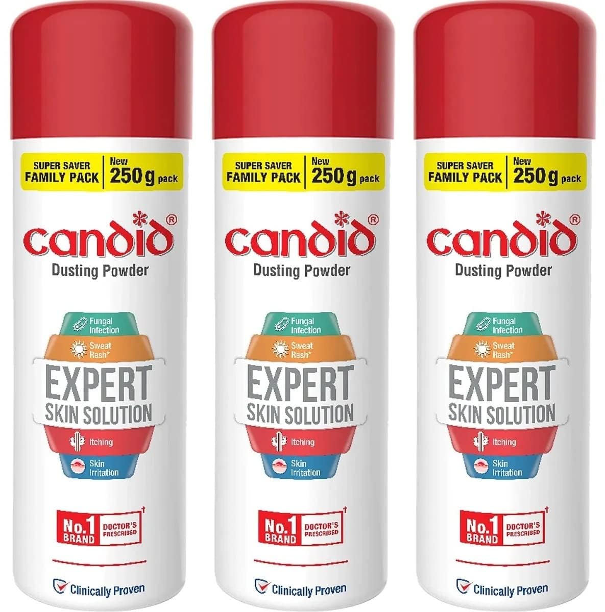 Candid Dusting Powder | Expert Skin Solution |Doctor's Prescribed No.1 Brand | Prevents Sweat Rash, Itching, Fungal Infection & Skin Irritation | Anti-fungal Powder | Clotrimazole | 250g | Pack of 3