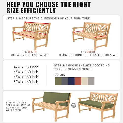 Vista 23 de Favoyard - Cojín de banco para exteriores de 42 x 18 pulgadas, impermeable, para muebles de patio, el color resiste 3 años, para el sofá de jardín