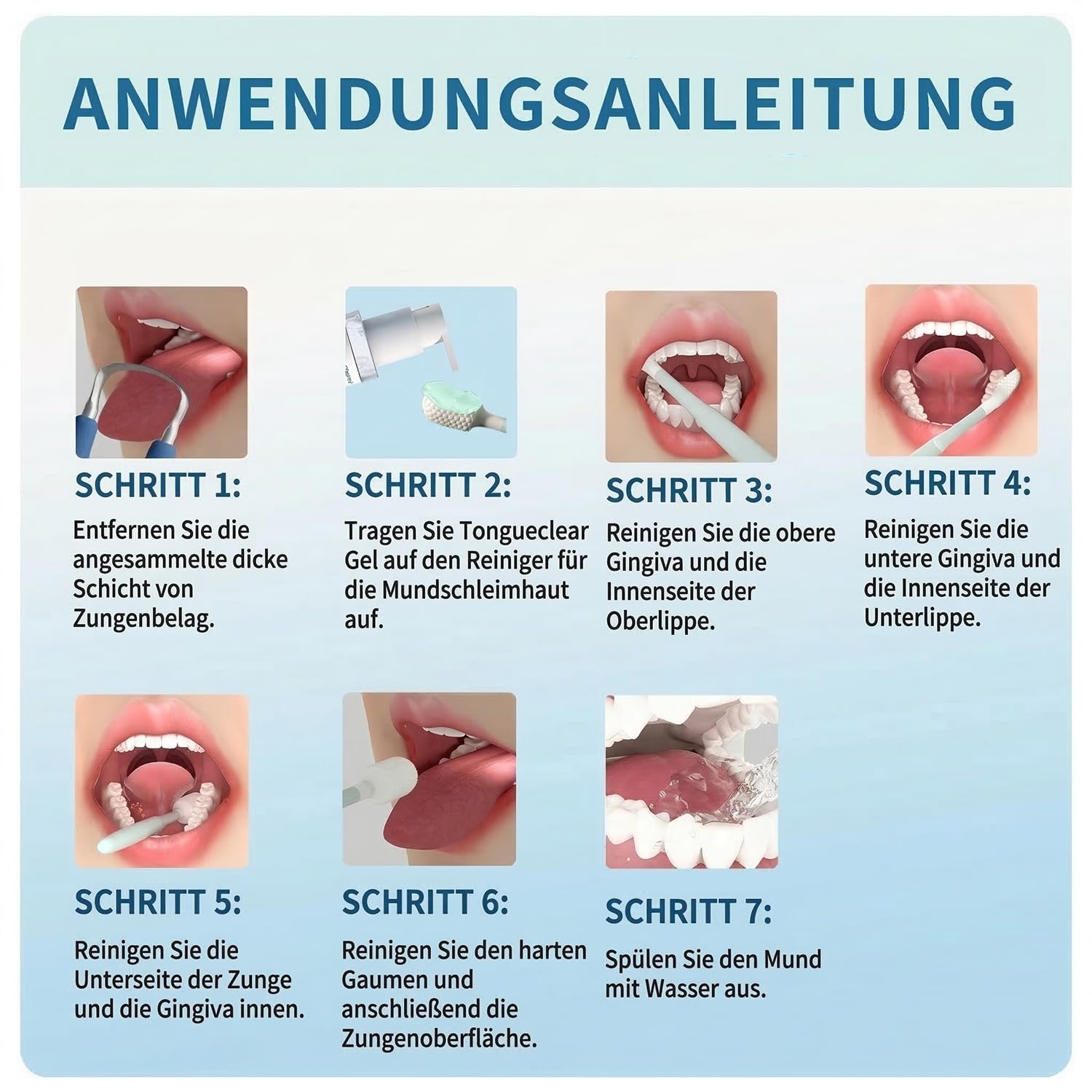 Eficaz raspador lingual y limpiador bucal para adultos: limpiador lingual ergonómico que promueve un aliento más fresco, solución suave paquete de limpiador de mucosa oral (azul)