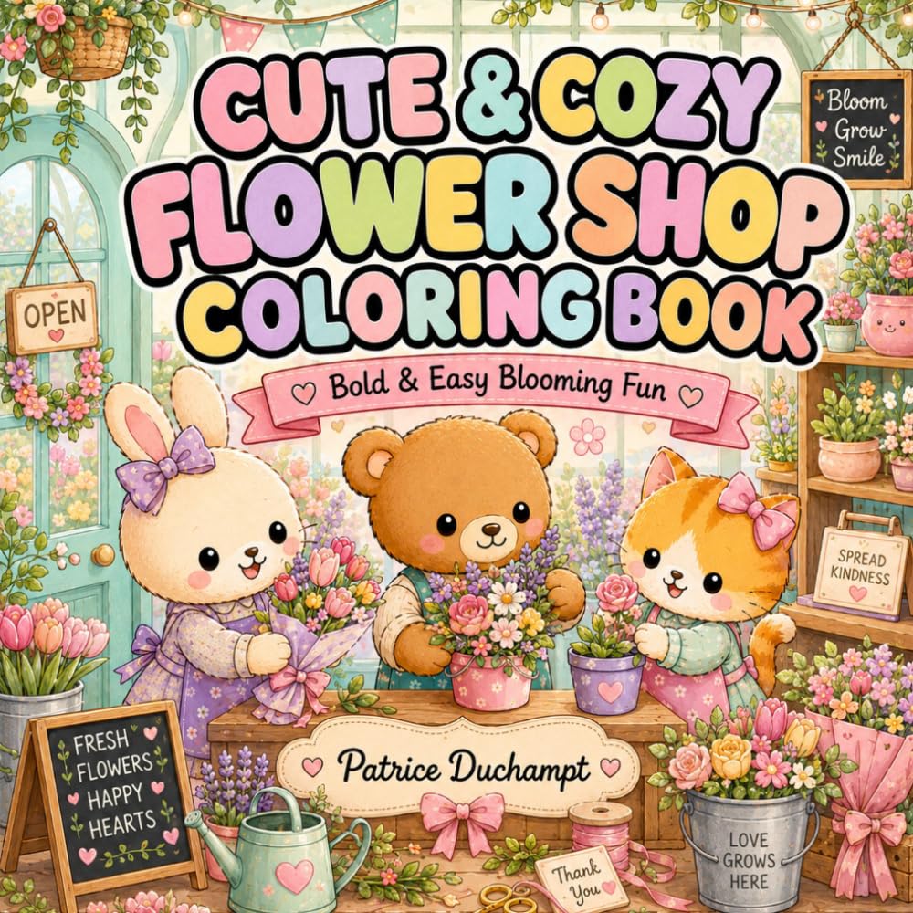 Cute & Cozy Flower Shop Coloring Book: Bold & Easy Blooming Fun