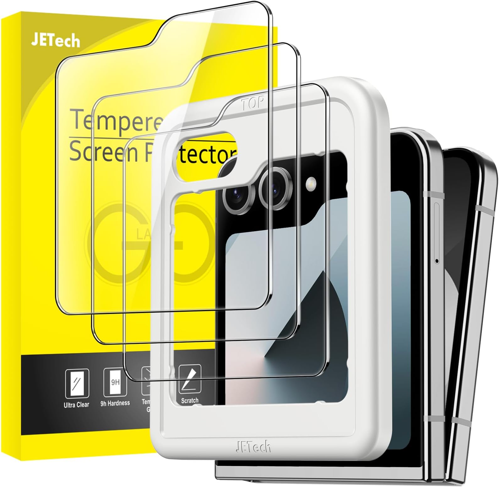 JETech Front Screen Protector for Galaxy Z Flip7FE 2025 / Z Flip 6 2024, Tempered Glass Film with Easy Installation Tool, Case-Friendly, HD Clear, 3-Pack