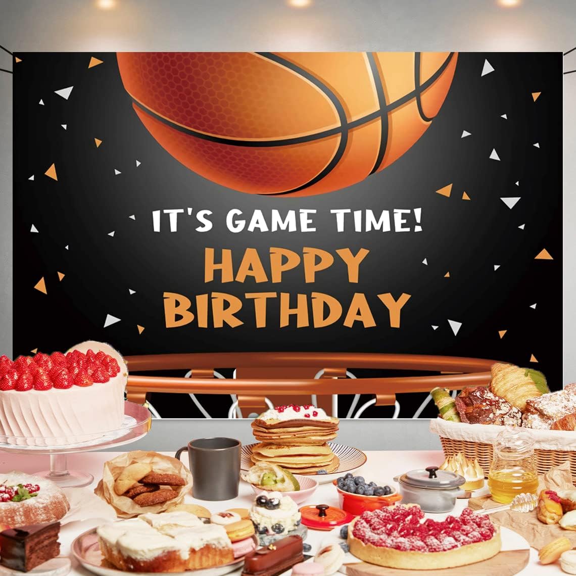Basketball Happy Birthday Backdrop Decorations Basketball Happy Birthday Banner Photo Background for Home Indoor Outdoor Party Decorations Supplies 70.8 x 47.2 Inch - Image 2