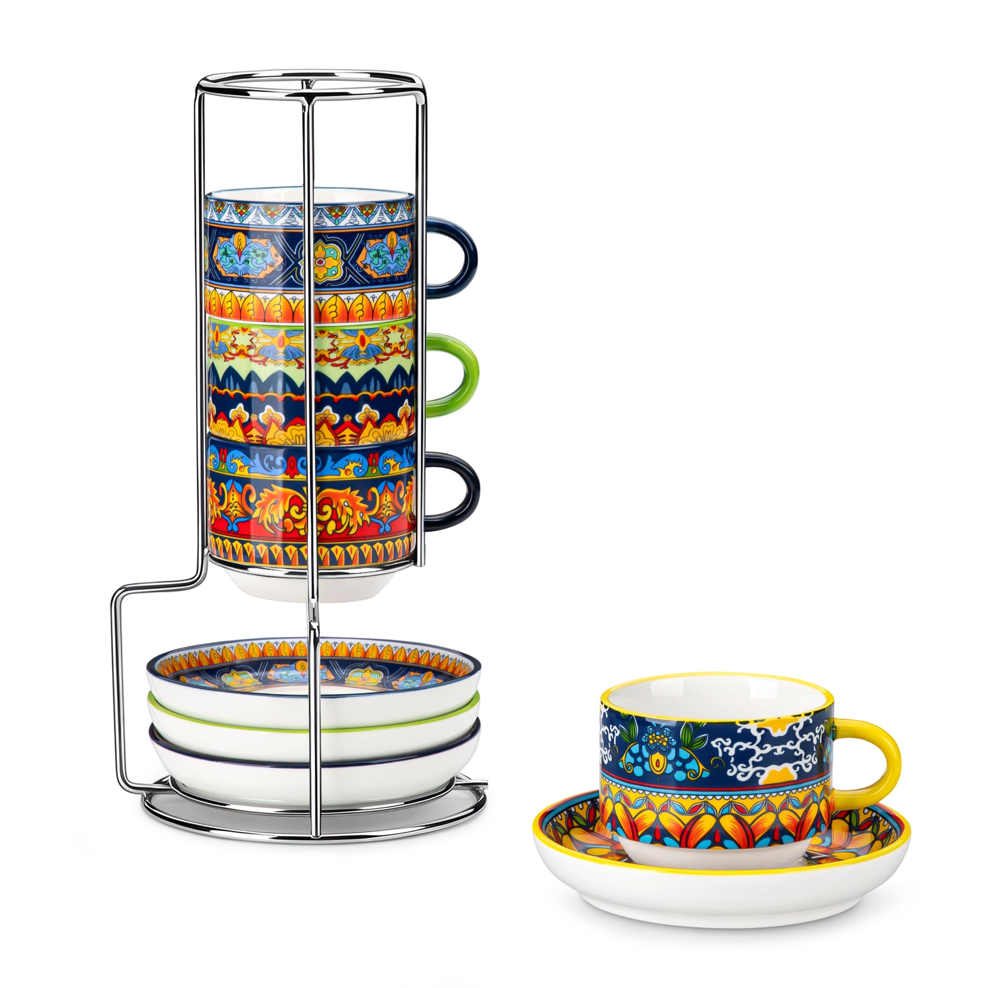 vancasso KRVI Espresso Cups Set of 4, 120ml Porcelain Cup and Saucer Set