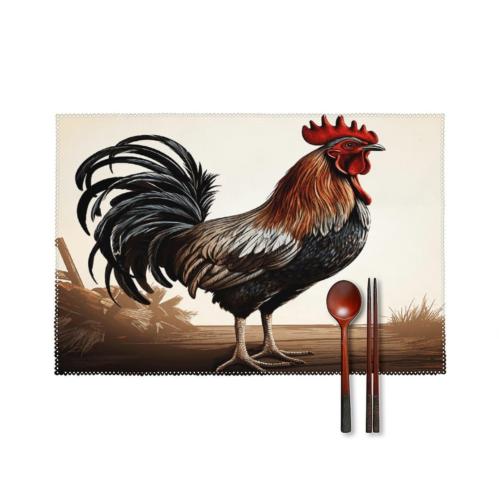 Rooster Placemats Set of 4 Non-Slip Heat Resistant Table Mats Canvas Washable Cloth Place Mats Easy to Clean Premium Placemat for Kitchen Dining Table Decoration