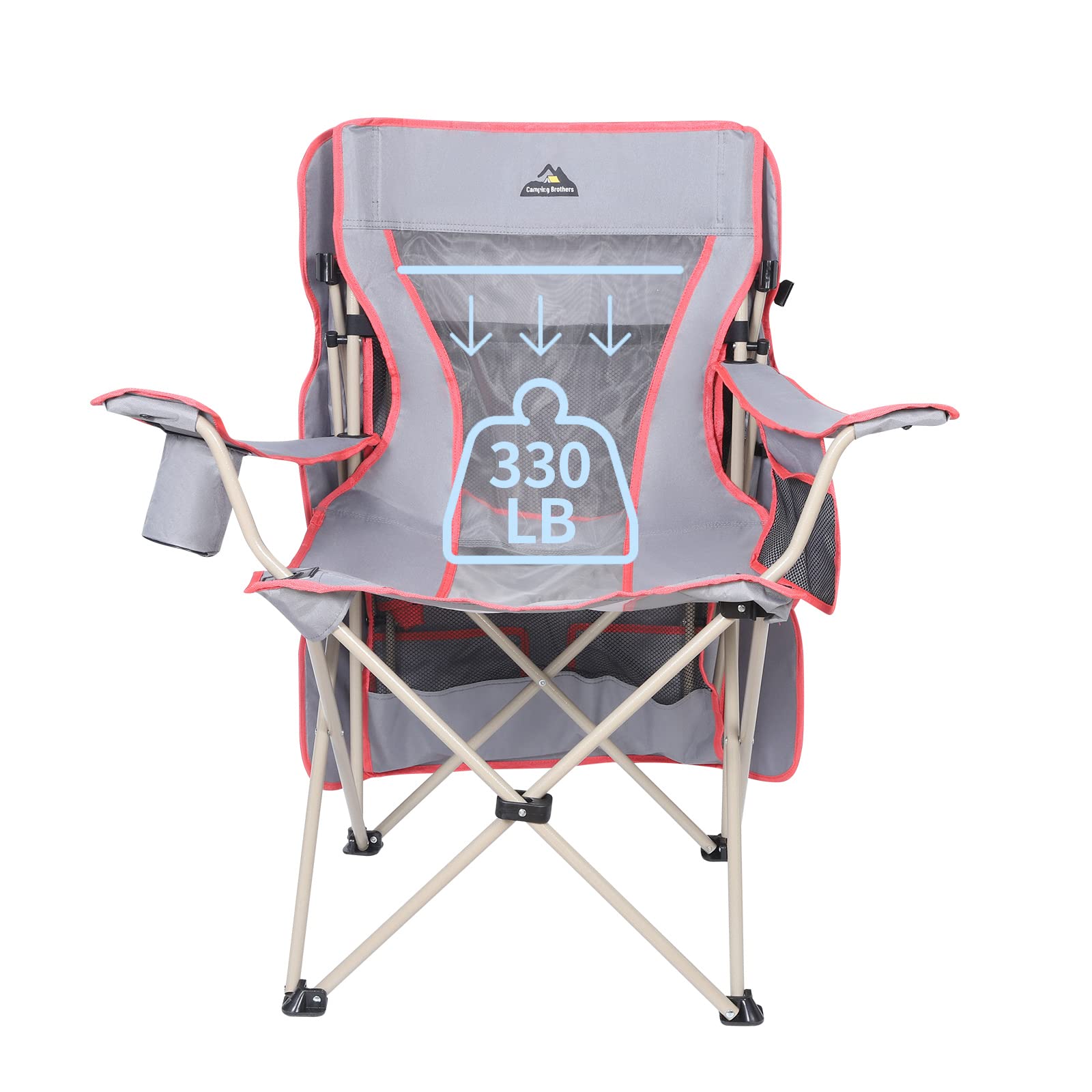 Silla de camping con toldo de sombra, silla de patio plegable al aire libre, incluye parasol retráctil, portavasos y bolsillos laterales (gris)