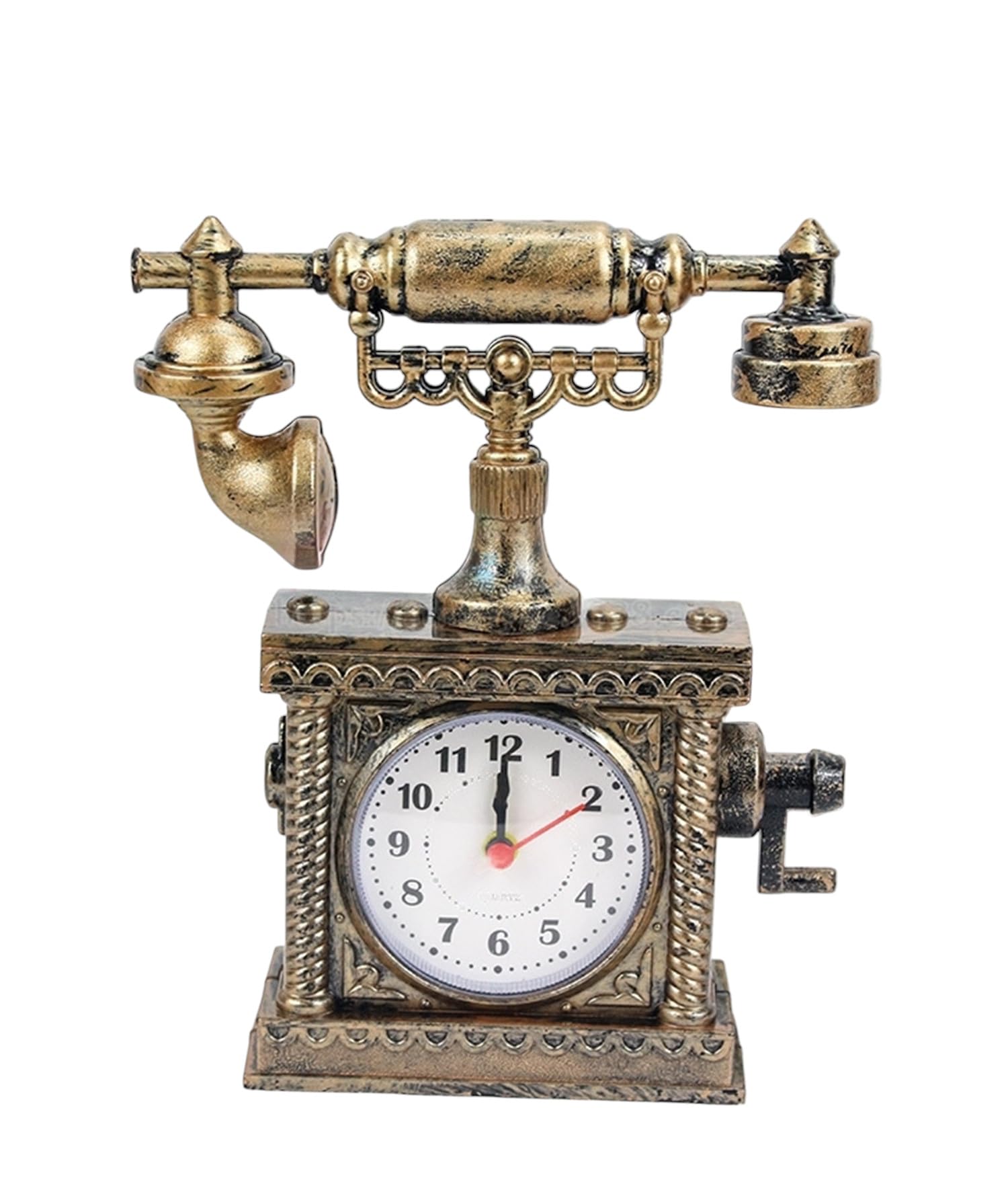 Vintage Telephone Table Clock Antique Rotary Phone Style Decorative Desk Clock Retro Home & Office Showpiece Clock-image-11
