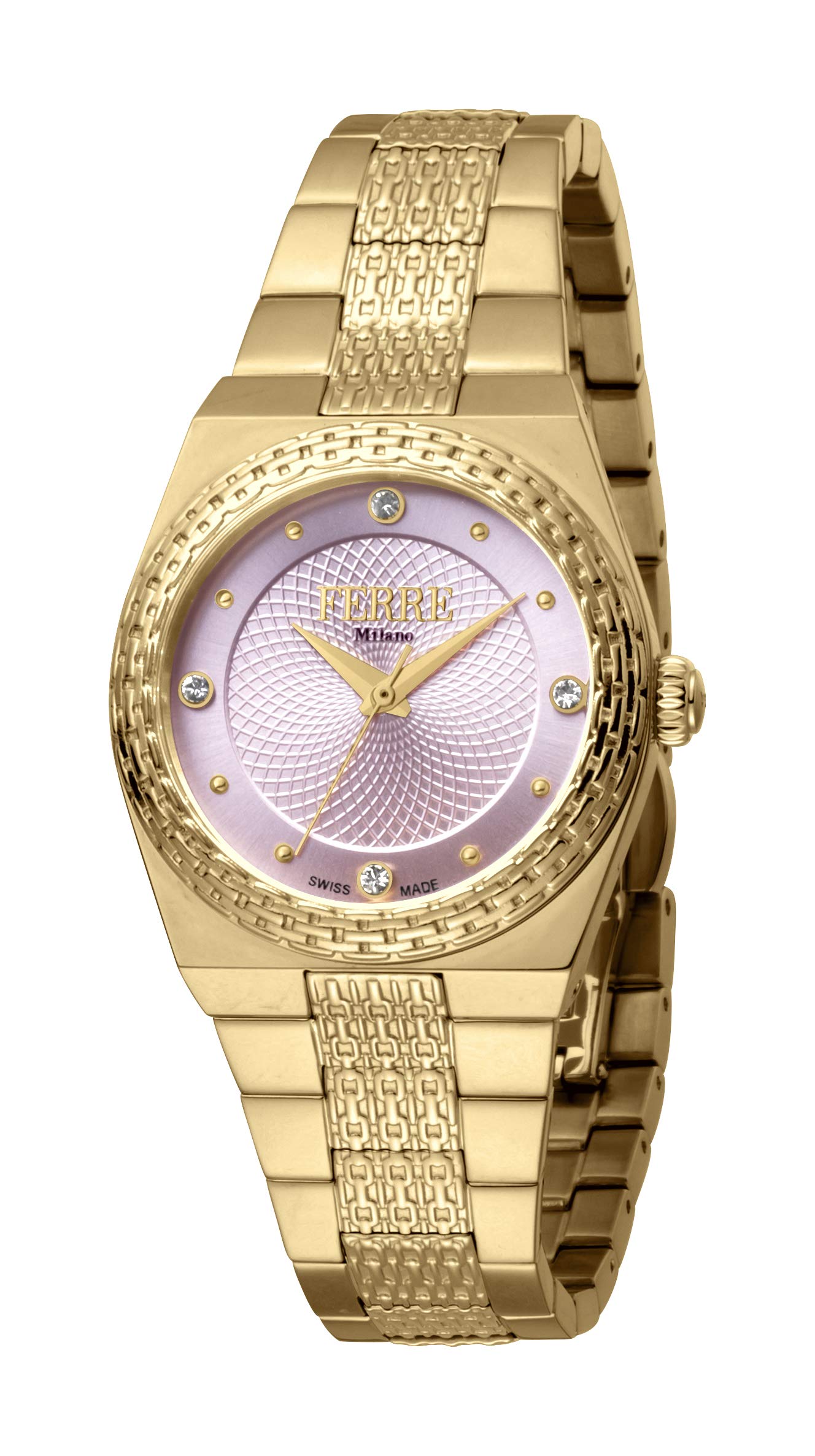 FERRE MILANO women’s Swiss made crystal Ferre Milano Ladies White MOP Dial Gold Mesh Bracelet Watch main image 2