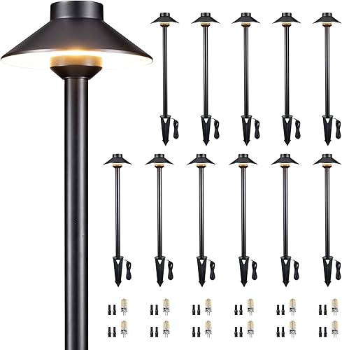 Miniatura 23 de Gardenreet Luces de camino de latón para exteriores, iluminación de camino de paisaje de bajo voltaje de 12 V, con cable, luz LED IP65 impermeable