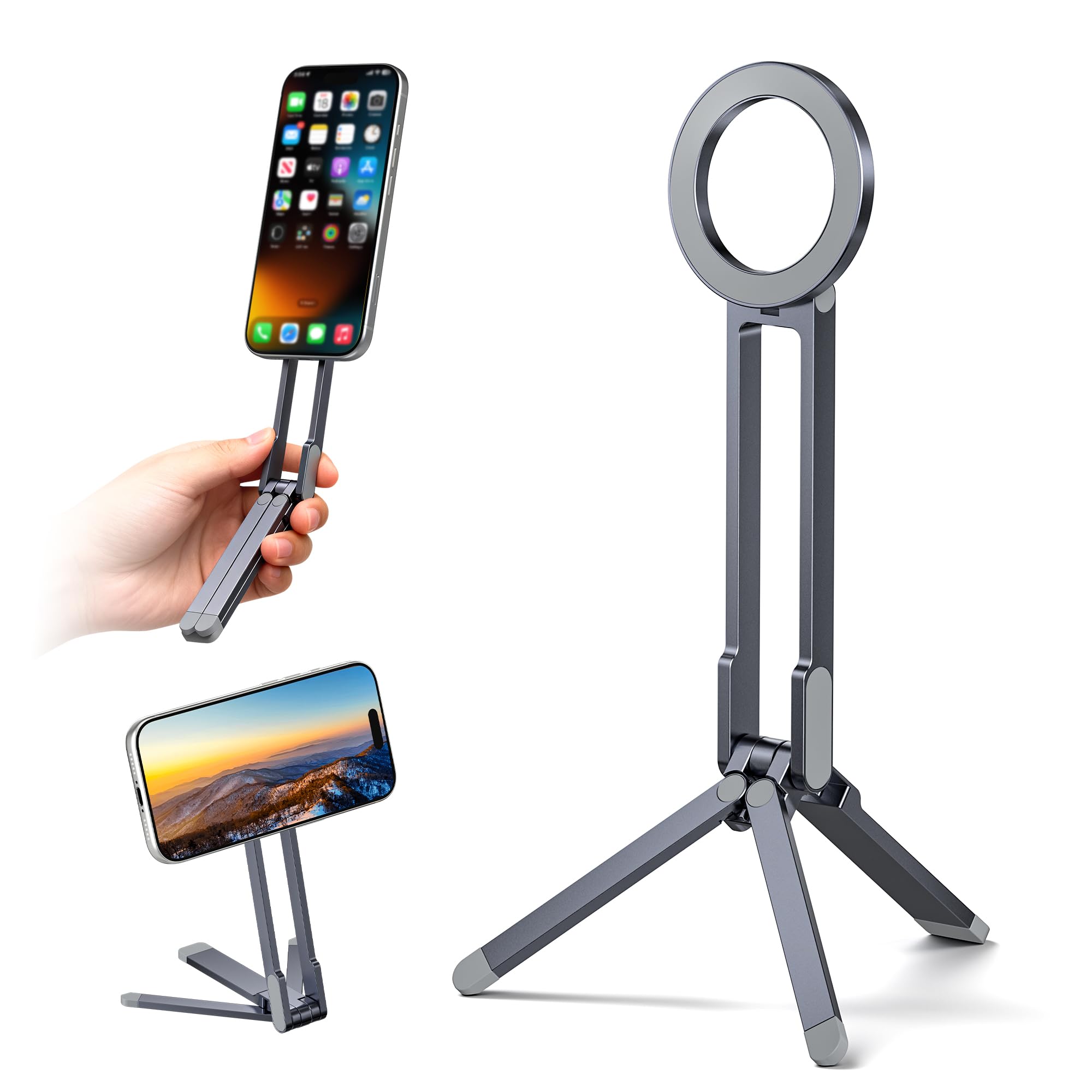 Itramax Magnetic Cell Phone Tripod Adjustable Phone Holder for Desk Portable Mini Tripod Phone Mount for Travel Vlogging