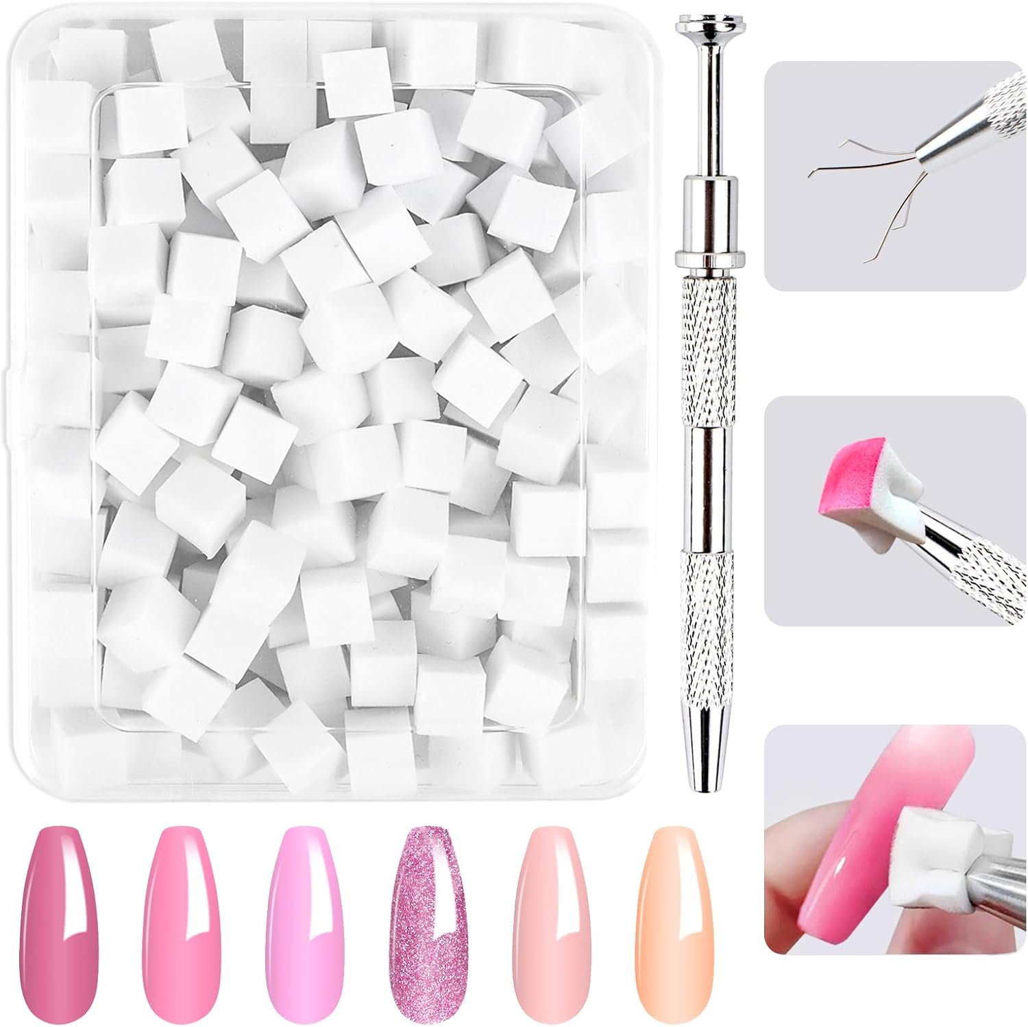 200 nail art sponzen en 4 klauwen nagelsponzen metalen grijpers voor ombre en kleurverloop nageldesign, nagelkunst-sponskwast, manicure-accessoires voor nagels, gelnagelaccessoires, sponzen voor