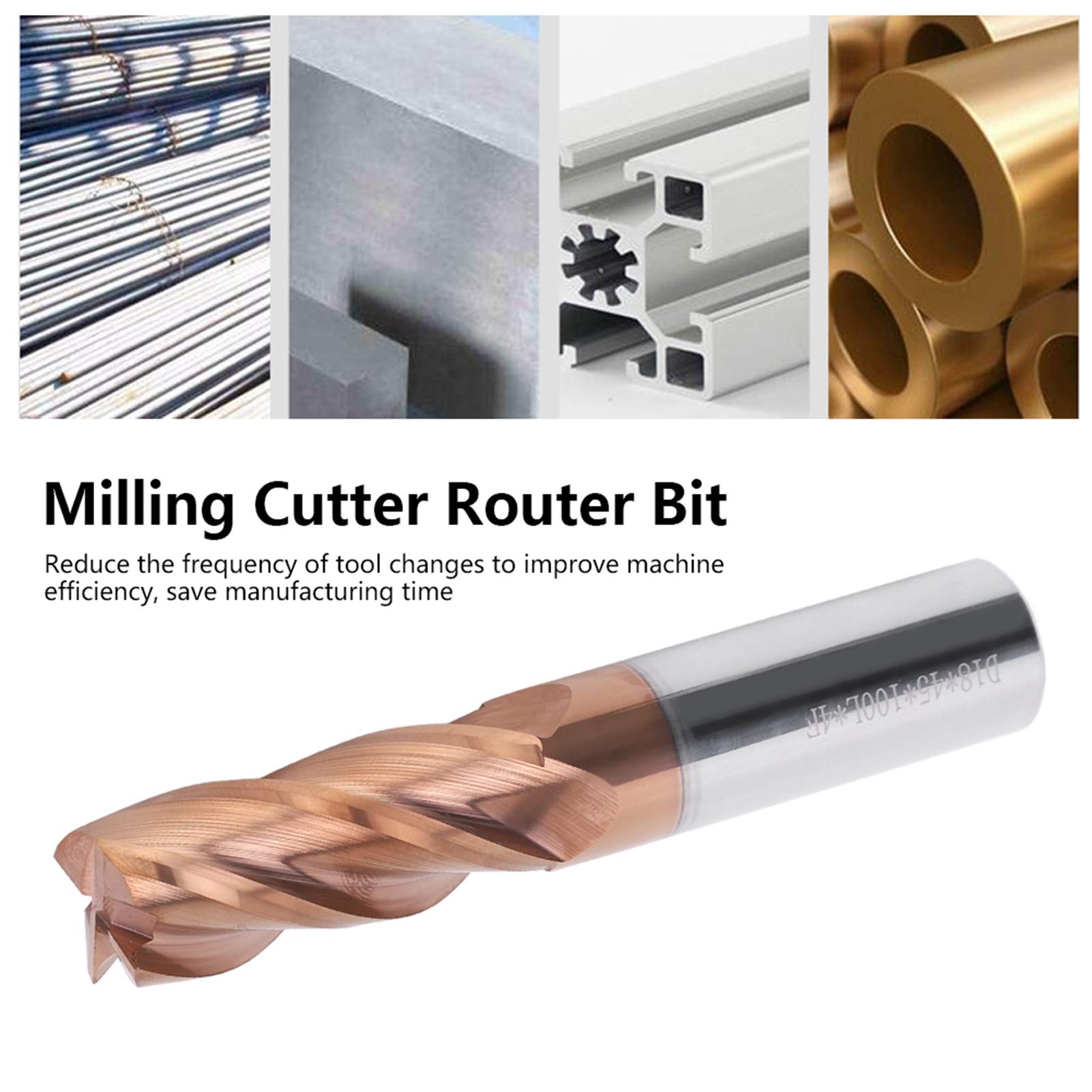 Fresa a testa piatta in acciaio al tungsteno per CNC, punta per router ad alta durezza per incisione su metallo e legno, bordo tagliente completamente affilato, 18 x 100 x 18 mm