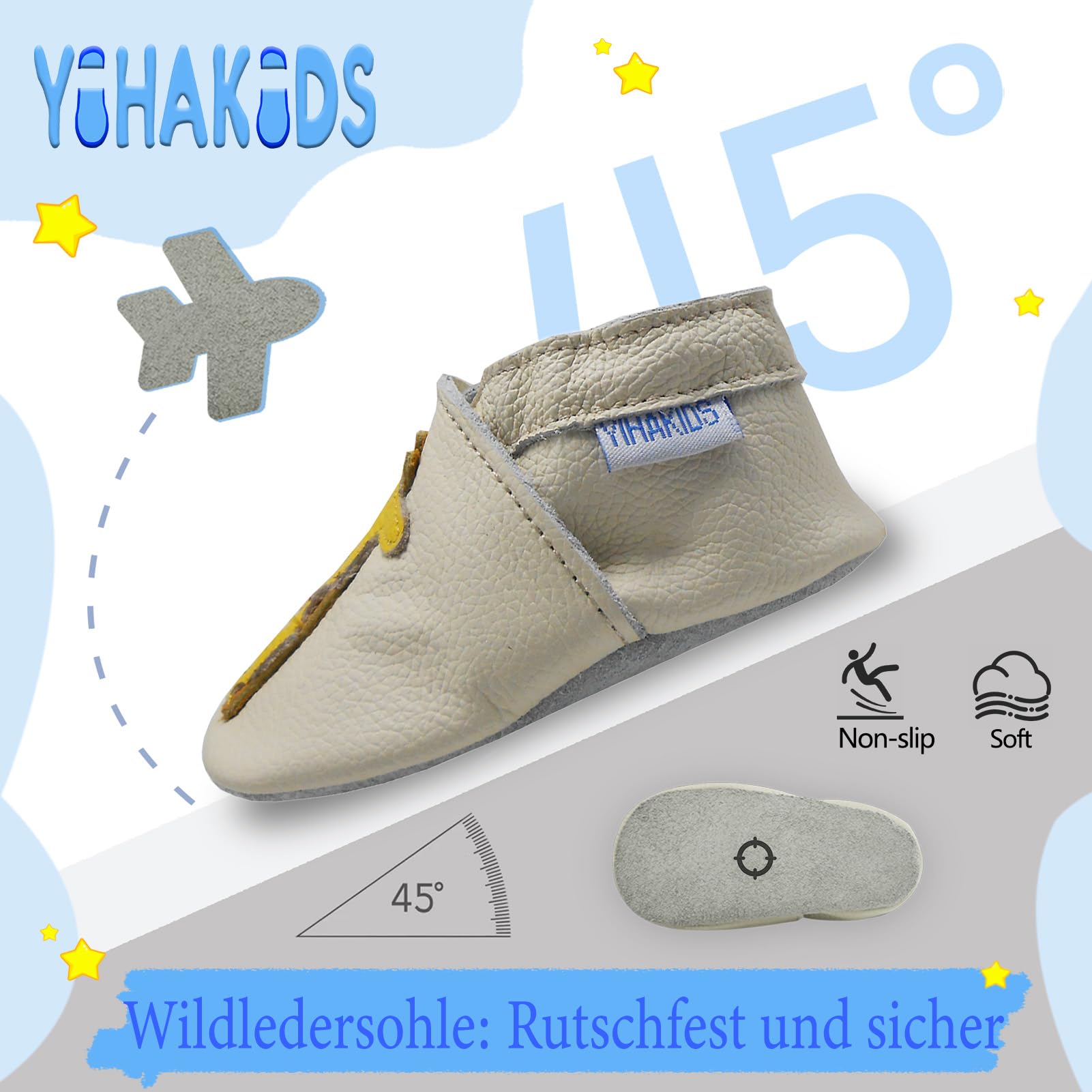 YIHAKIDS Krabbelschuhe Babyschuhe Lauflernschuhe Kleinkind Lederschuhe Hausschuhe Weiche Sohle Lernlaufschuhe - 4