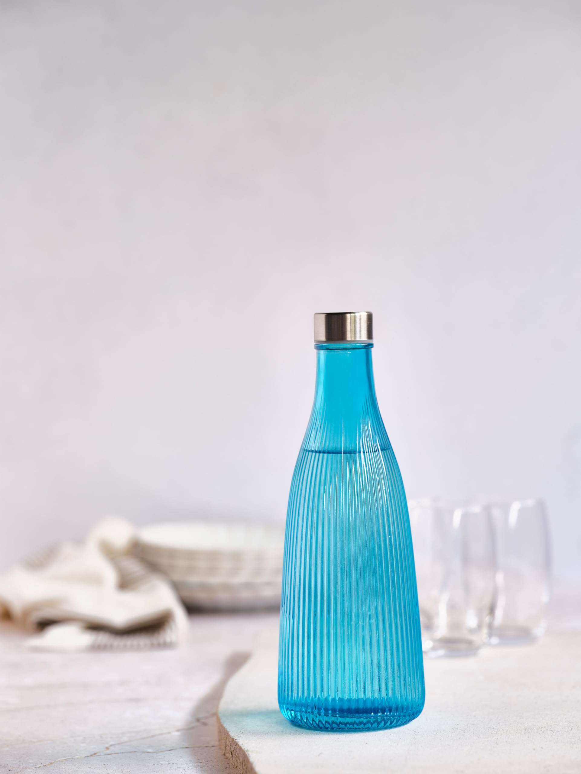 Cosy & Trendy - Botella de cristal Atla, 1L, azul azul con tapa