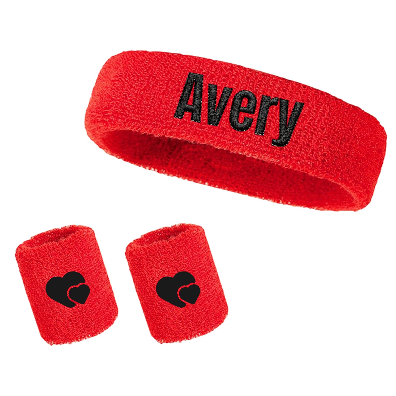 Custom Sports Wristbands, Personalised Embroidered Headband Set – Cotton Sweat Wicking Wrist Sweatband, 3 Piece Workout Accessory – Gift, for Runner Gym Fitness Athlete (F)