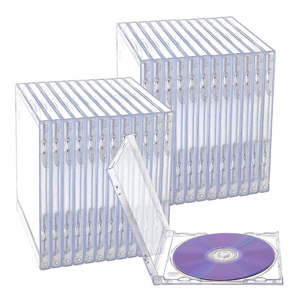 FINGERINSPIRE 25 custodie trasparenti per CD, 14 x 12 x 1,2 cm, standard, singole, trasparenti, in plastica resistente, per l'organizzazione di CD, protezione per la raccolta musicale