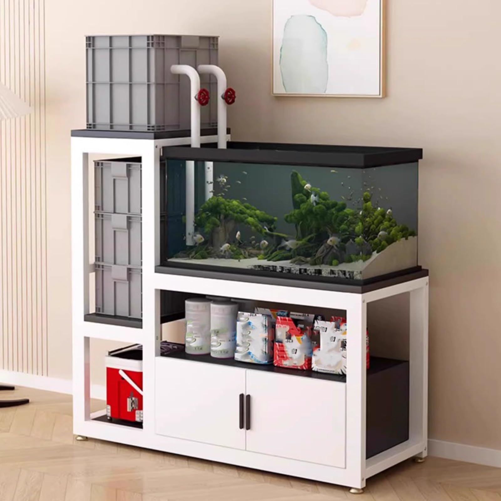 Stojak do terrarium, stabilna stalowa rama, akwarium ze schowkiem, podkładki antypoślizgowe, pasuje do salonu / biura (czarny, 150 cm)