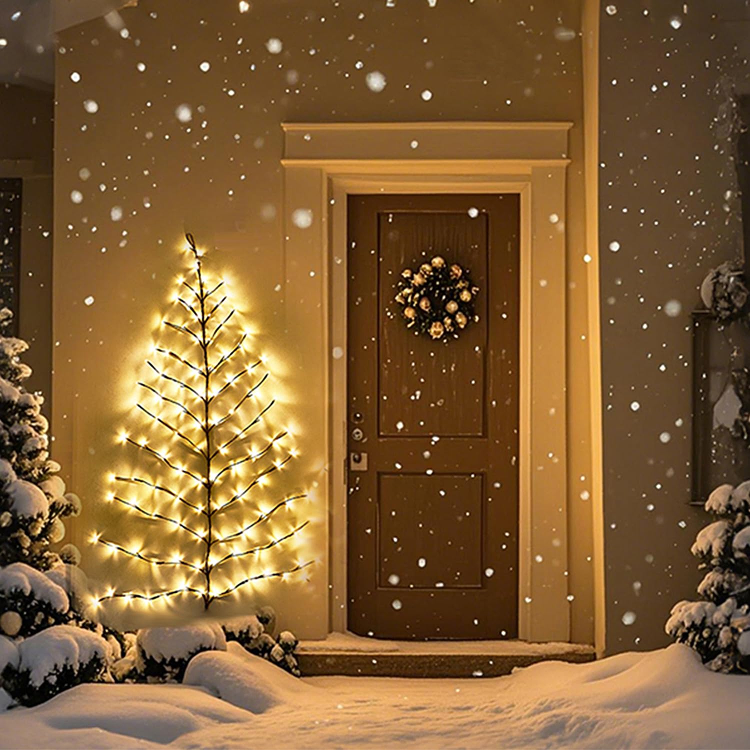 BAOLITVINE Albero di Natale illuminato da parete, 1,8 m, 180 luci per la decorazione domestica, albero artificiale, luci di salice per Natale, decorazione interna ed esterna