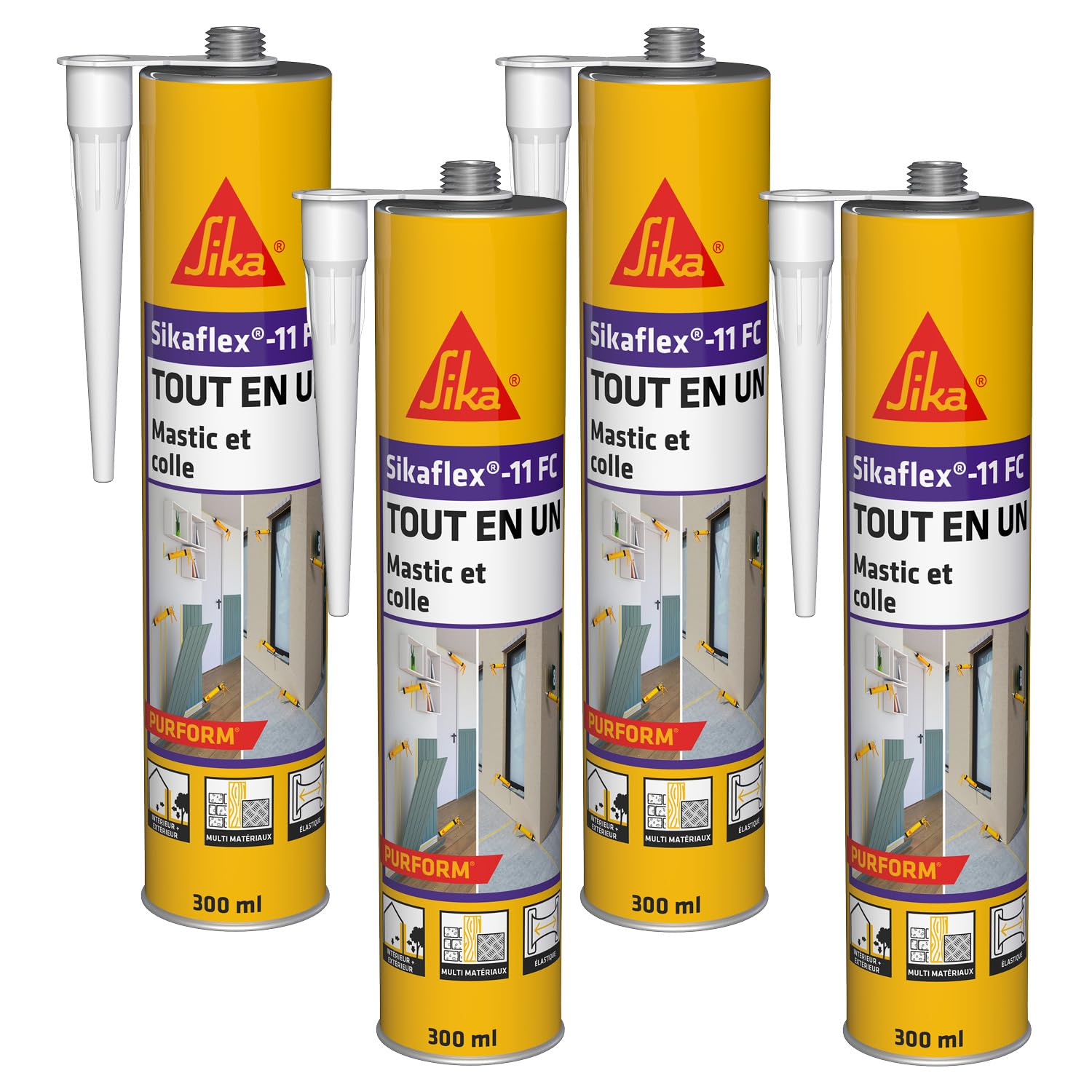 Sikaflex 11 FC Purform Blanc lot de 4 cartouches de mastic-colle multi-usages 300ml
