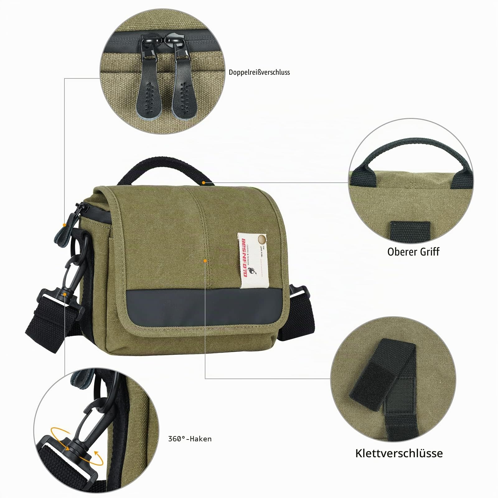 Besnfoto Kameratasche SLR spiegellose Kamera kleine Umhängetasche Fotografie Tasche Abdeckung wasserdichte und regendichte Outdoor Fotografie Leinwand Tasche, professionelle Kamera Tasche