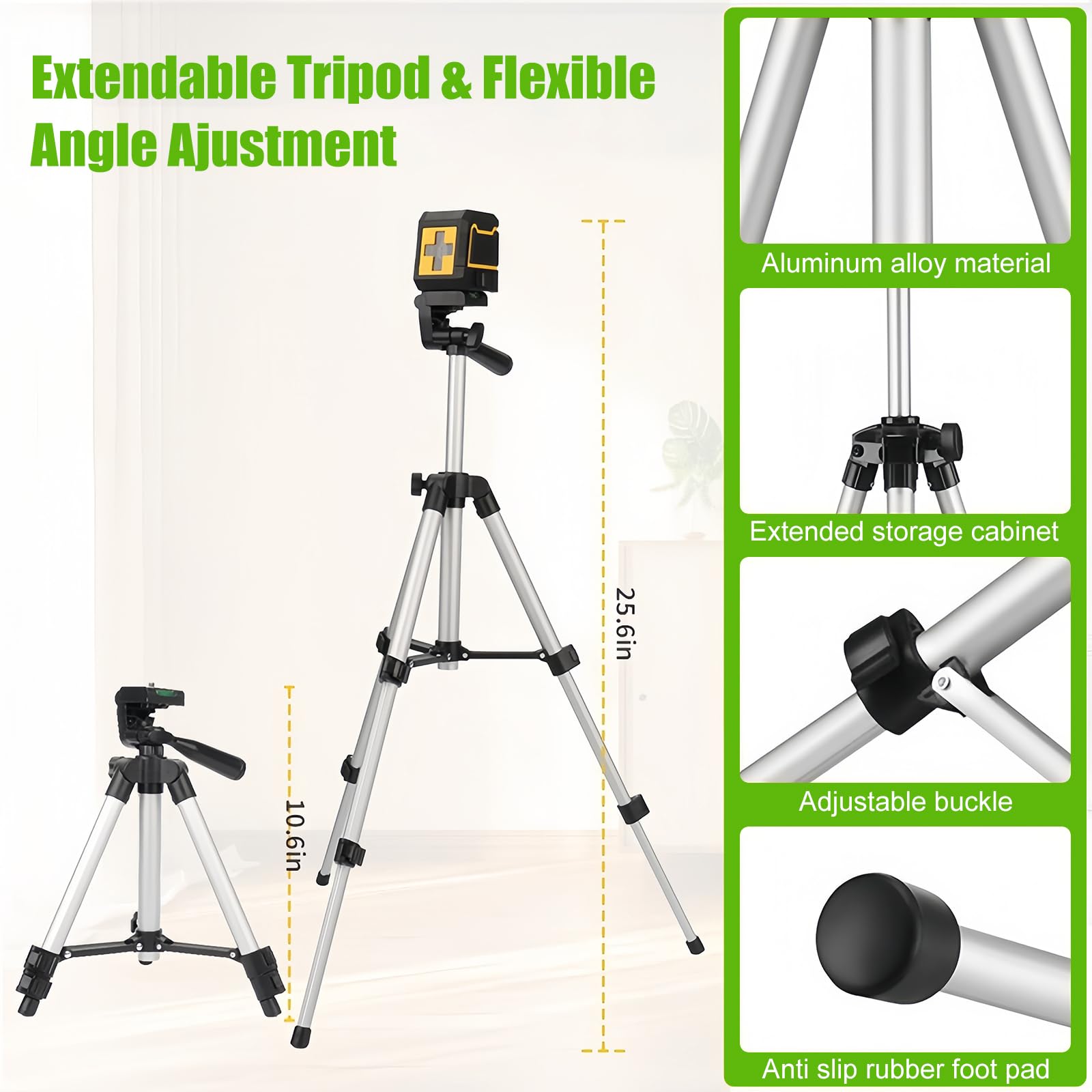 Livella laser a croce con treppiede, laser verde a croce, autolivellante a 360°, laserverticale e orizzontale, portata 30 m, lasera croce per interni ed esterni, fai da te