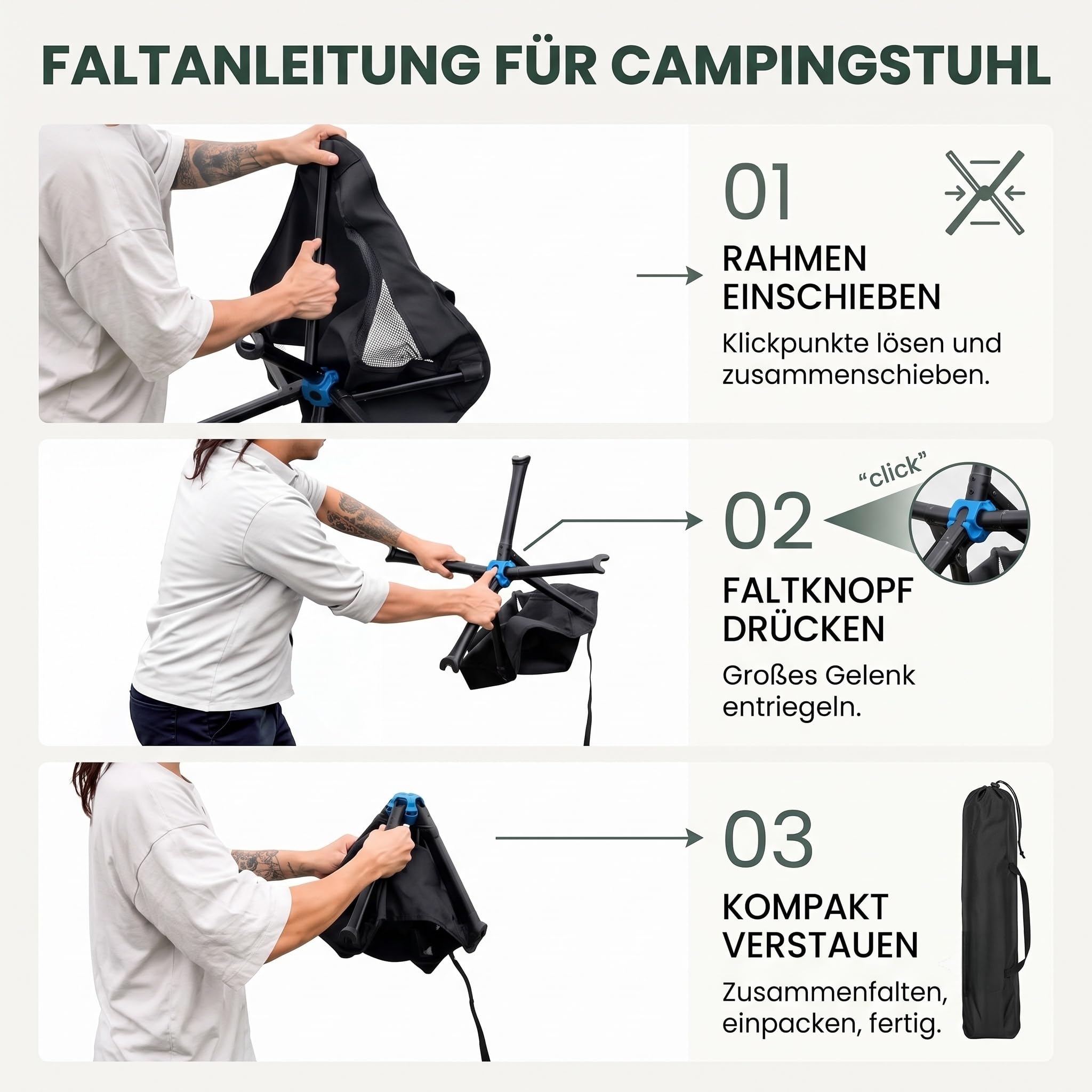 outwild campingstuhl, 1/2/3er Pack Faltbar 150kg | 1.7kg ultraleicht,QuickClick-System,150kg Belastbarkeit,für Single Partner Familie Camping