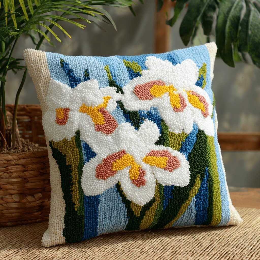 Kitquiver Latch Hook Kits Donkey for Adults,Lily DIY Latch Hook Cushion Kits and Latch Rug Kits Cross-Stitch Embroidery Cushion Cover for Home Sofa Decoration 17X17 in