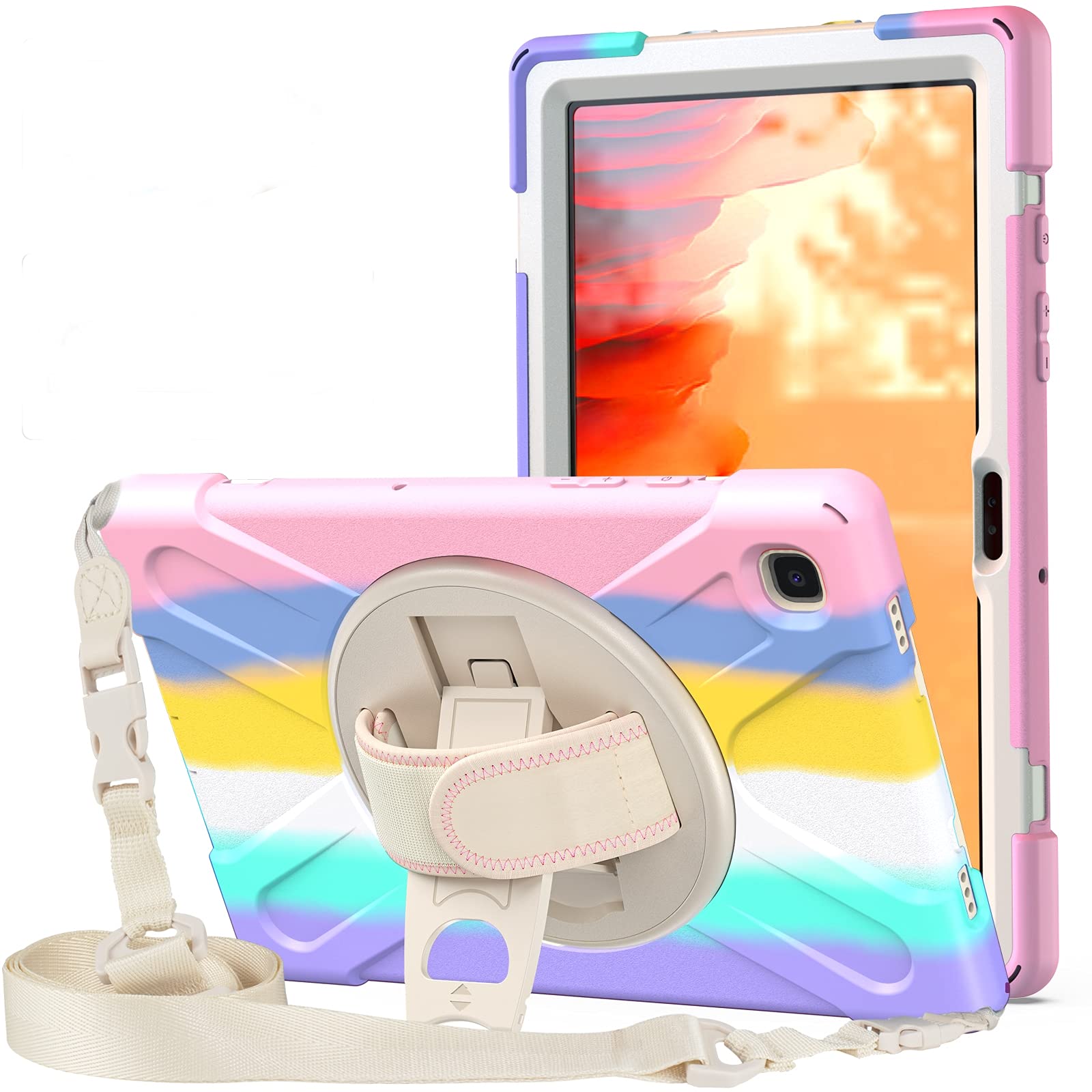 ProElite Rugged 3 Layer Armor case Cover for Samsung Galaxy Tab A7 10.4" SM-T500/T505/T507 Hand Grip and Rotating Kickstand, Rainbow (B097QYHKD5) Amazon Price History, Amazon Price Tracker