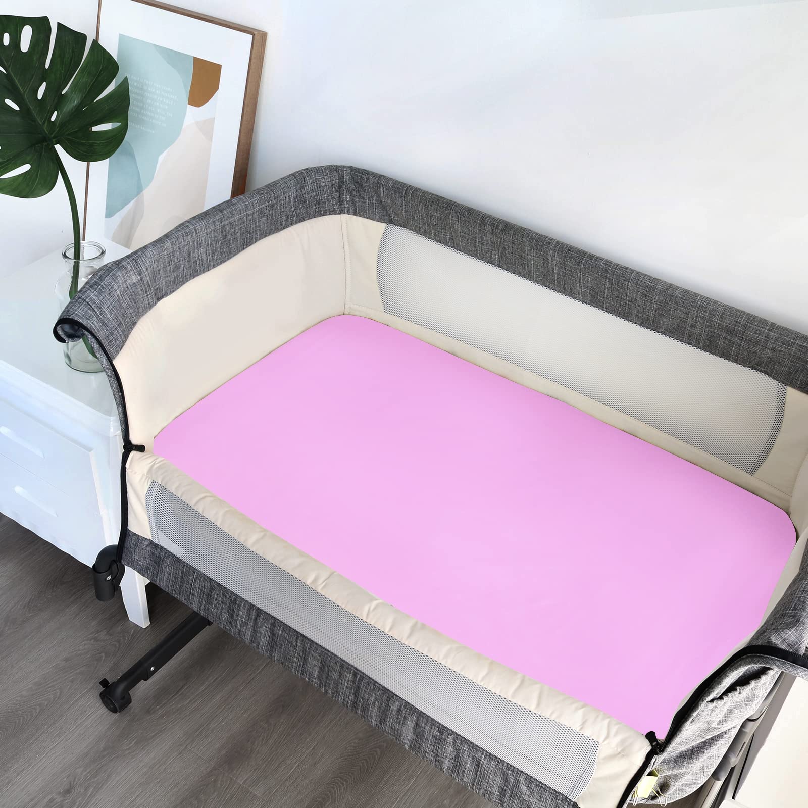 Baby Bassinet Sheets Compatible with 33" x 20" Dream On Me Traveler/Skylar Bassinet Bedside Sleeper, Ultra Soft & Skin-Friendly, 4 Pack, Purple and Pink